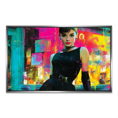 Timeless Hollywood style blended with modern pop-art backdrop on a gallery-wrapped canvas.