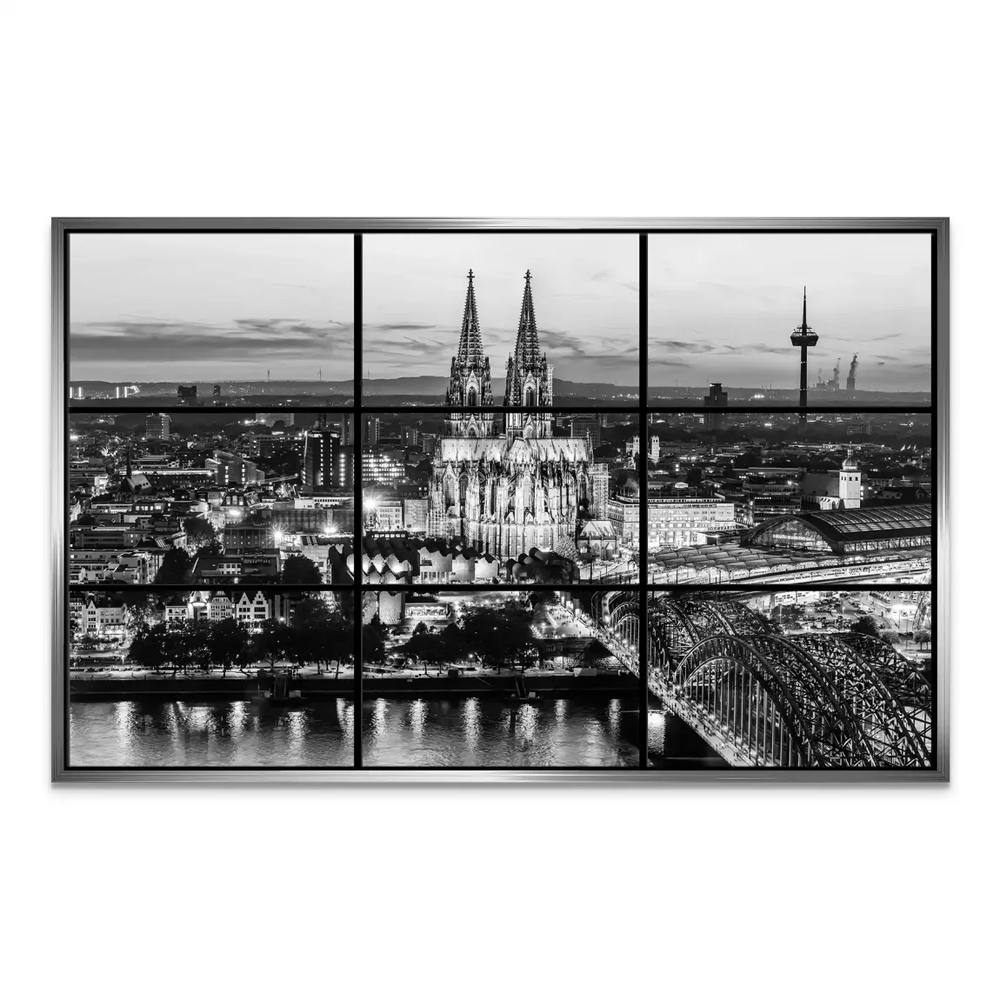 Contemporary wall art featuring Cologne landmarks in monochrome