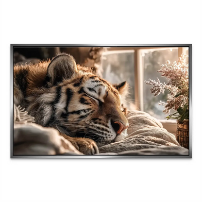 Naturalistic tiger painting with a soft outdoor backdrop