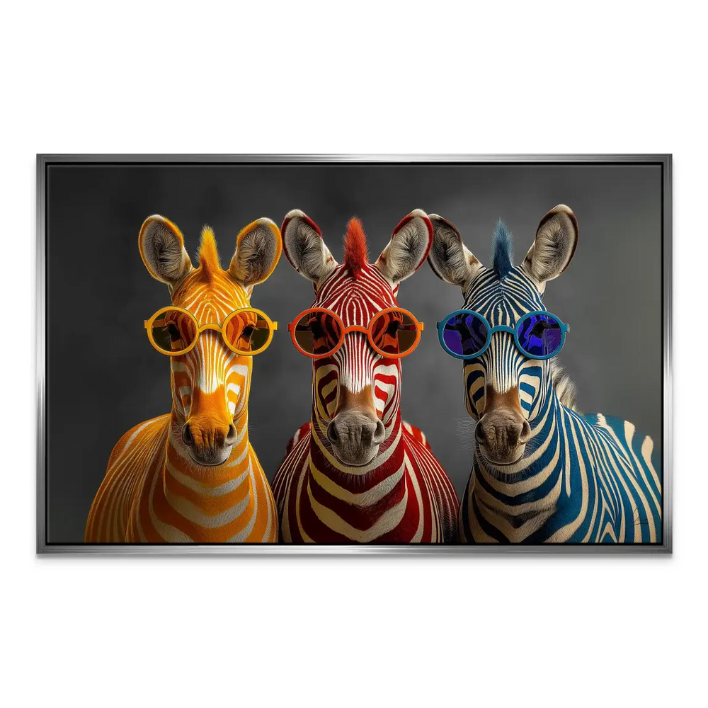 Modern wall art suitable for living rooms and kids' rooms with a zebra theme.