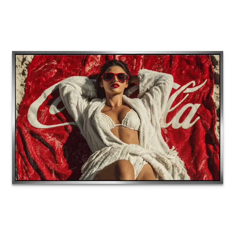 Pop Art-influenced decor with beach theme and warm color palette