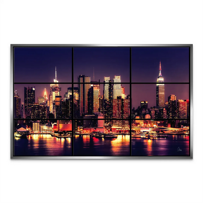 Contemporary multi-panel wall art framing the NYC skyline