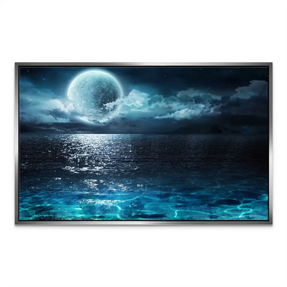 Moonlight reflecting on the sea beneath a starry night sky