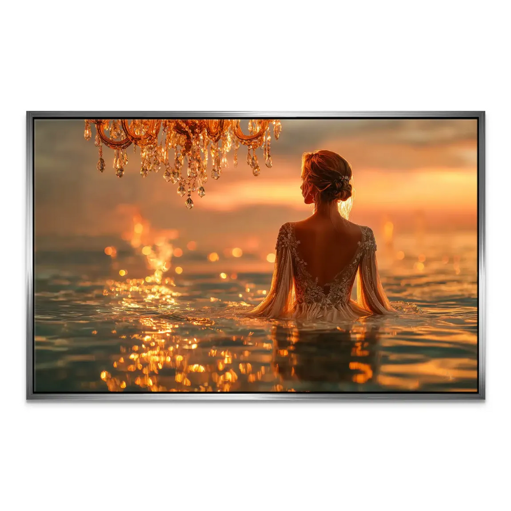 Elegant fashion-inspired silhouette bathed in warm illumination.