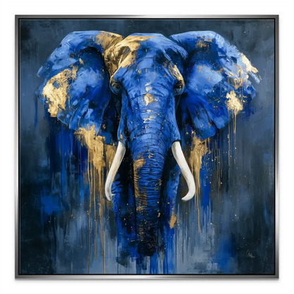 Blue-toned elephant abstract artwork with dramatic brushstrokes