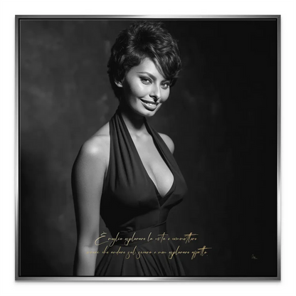 Sophia Loren quote canvas with gold-accented handwritten phrase.