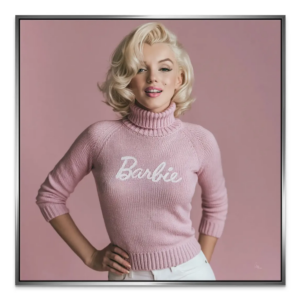 Stylish wall decor: Marilyn Monroe Barbie artwork in pink tones