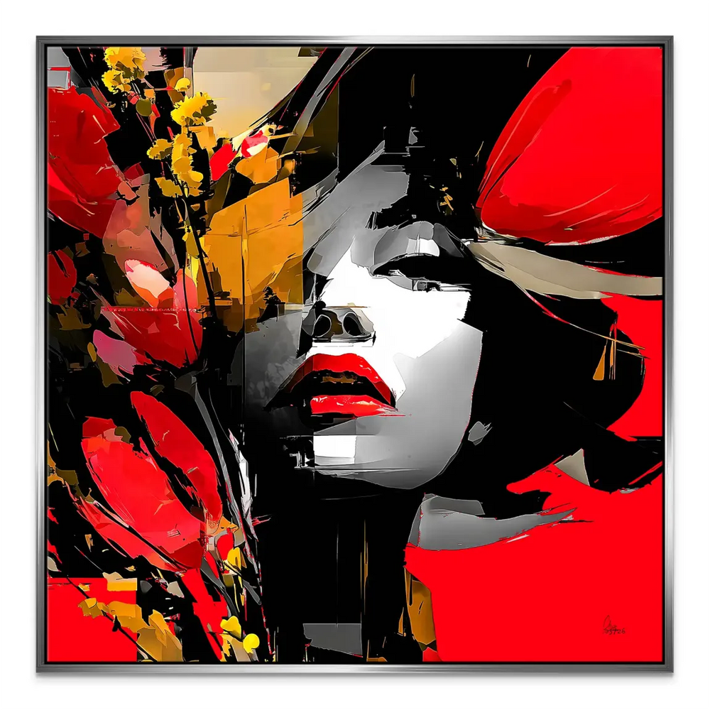 Red Abstract Canvas Art: Bold Portrait & Floral Wall Decor - Image 7