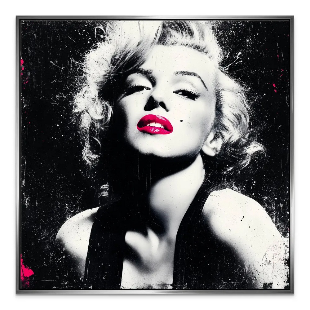 Modern eclectic living room featuring Monroe Noir art on canvas
