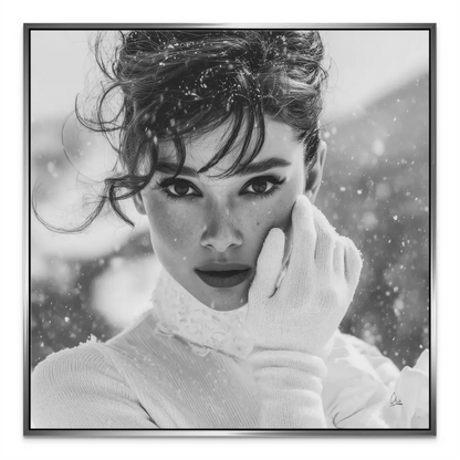 Textured knit clothing detail in a classic Hollywood portrait on canvas