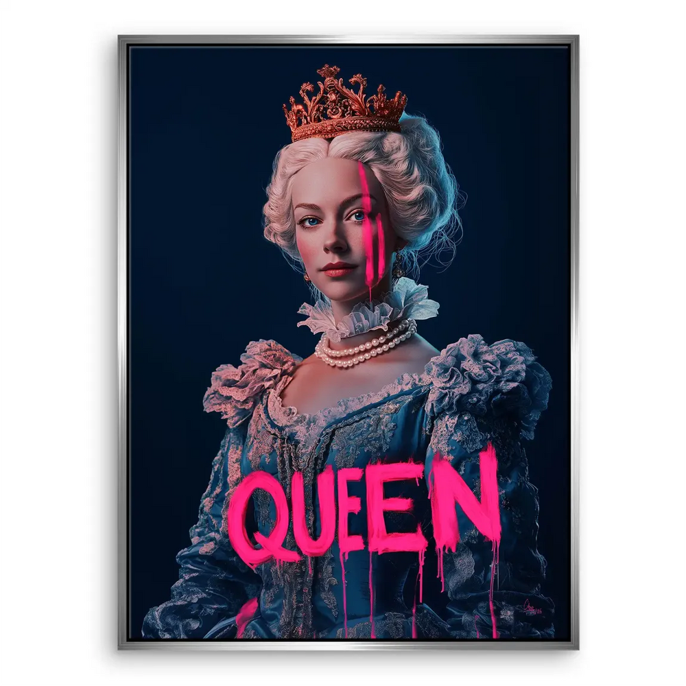Glam wall art featuring a queen with neon graffiti style