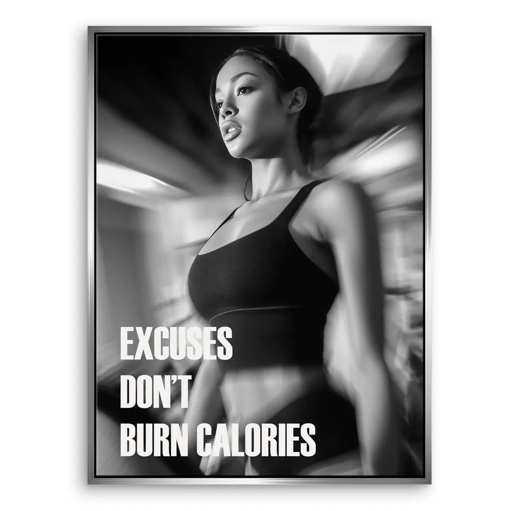 Monochrome wall art emphasizing determination and fitness goals