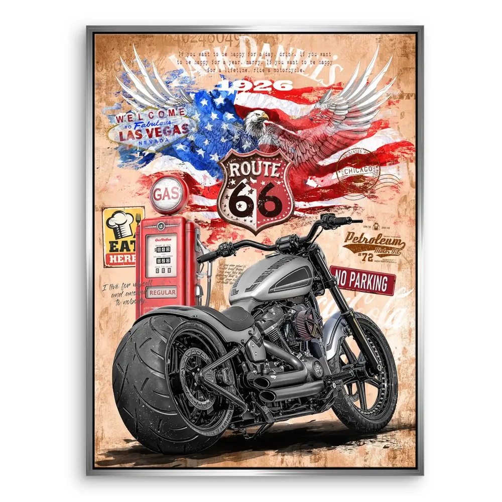 Harley Route 66 Canvas Print - Vintage Americana Wall Art - Image 7