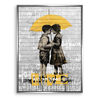 Grayscale figures with vivid yellow accent colors