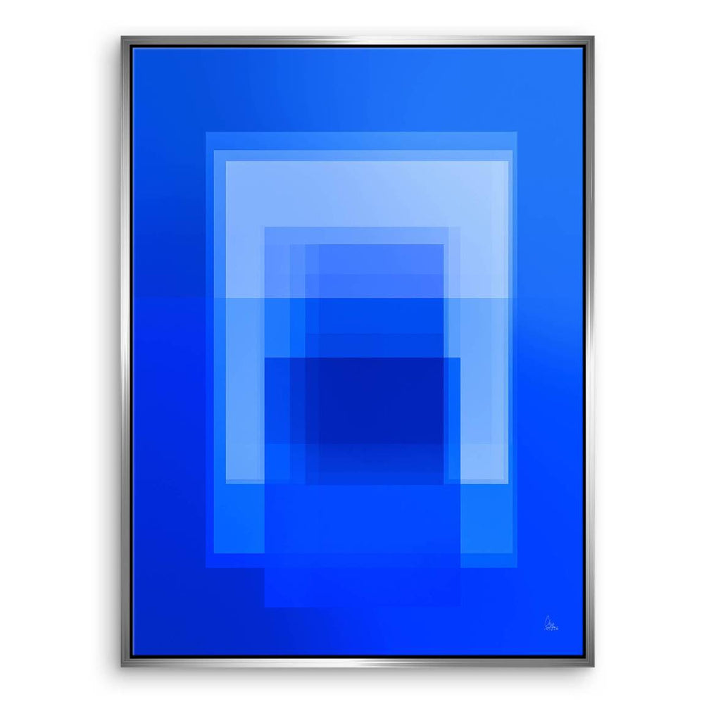 Scandinavian style abstract wall art in blue tones