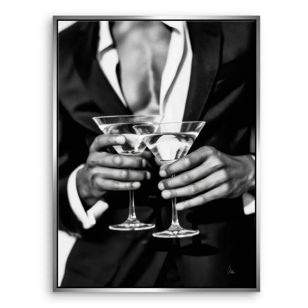 Gentleman Noire Canvas Wall Art – Black & White Martini Moment - Image 7