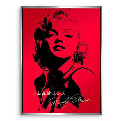 Elegant Marilyn Monroe canvas print with gold GLAMOUR signature at the bottom