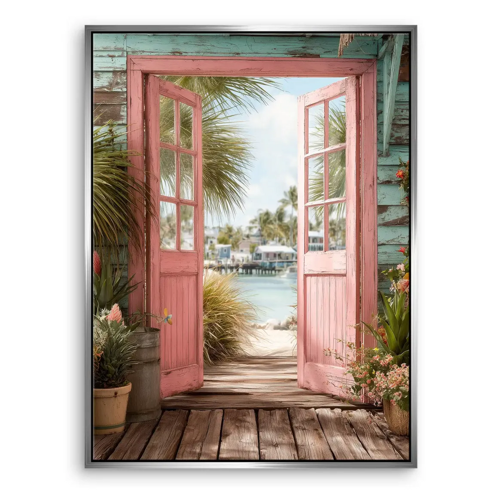 Bohemian-inspired coastal scene with pastel colors for a relaxing living space.