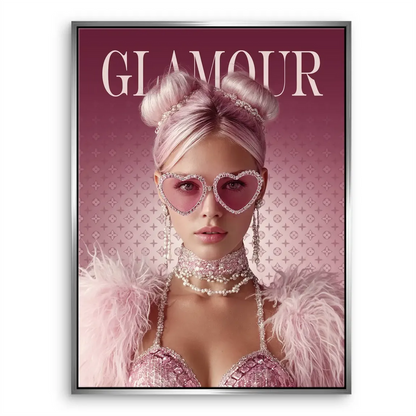 Bright pink fashion canvas art with crystal detailing