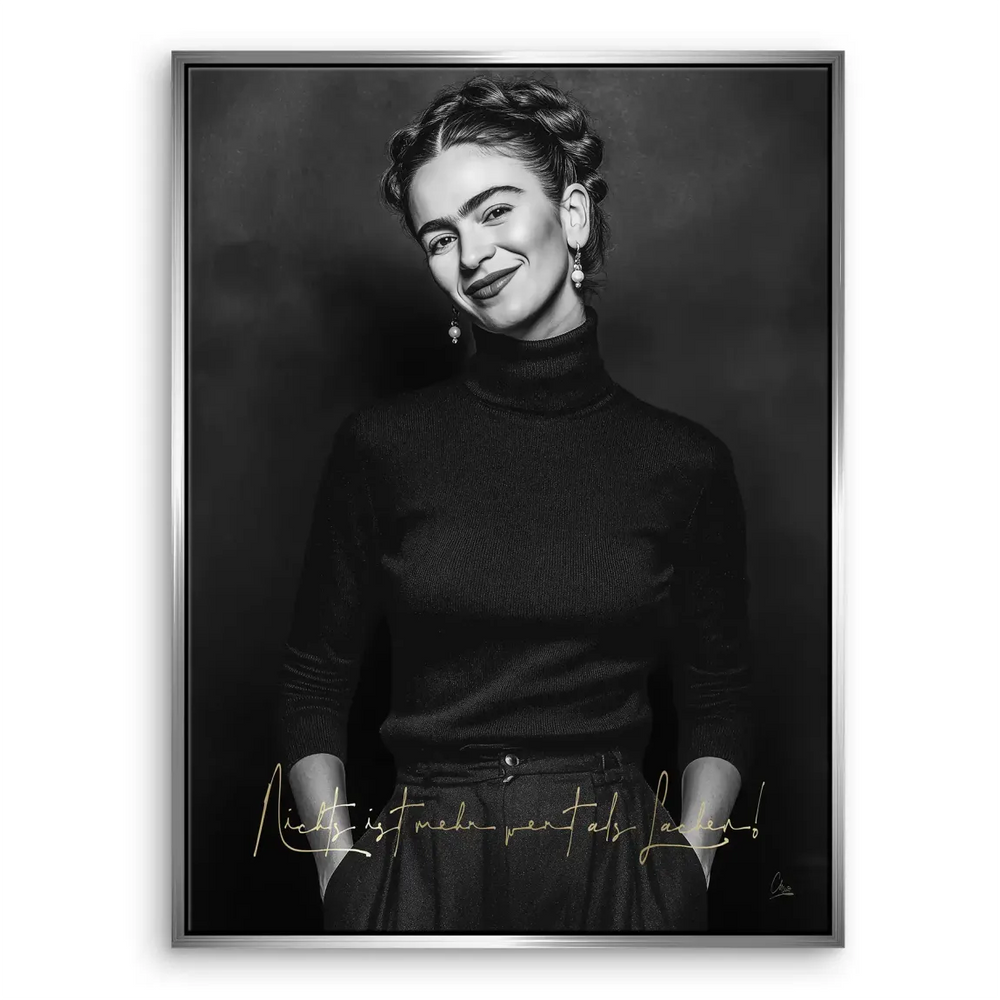 Frida Kahlo Silent Smile Canvas Portrait - Black & White Wall Art - Image 7