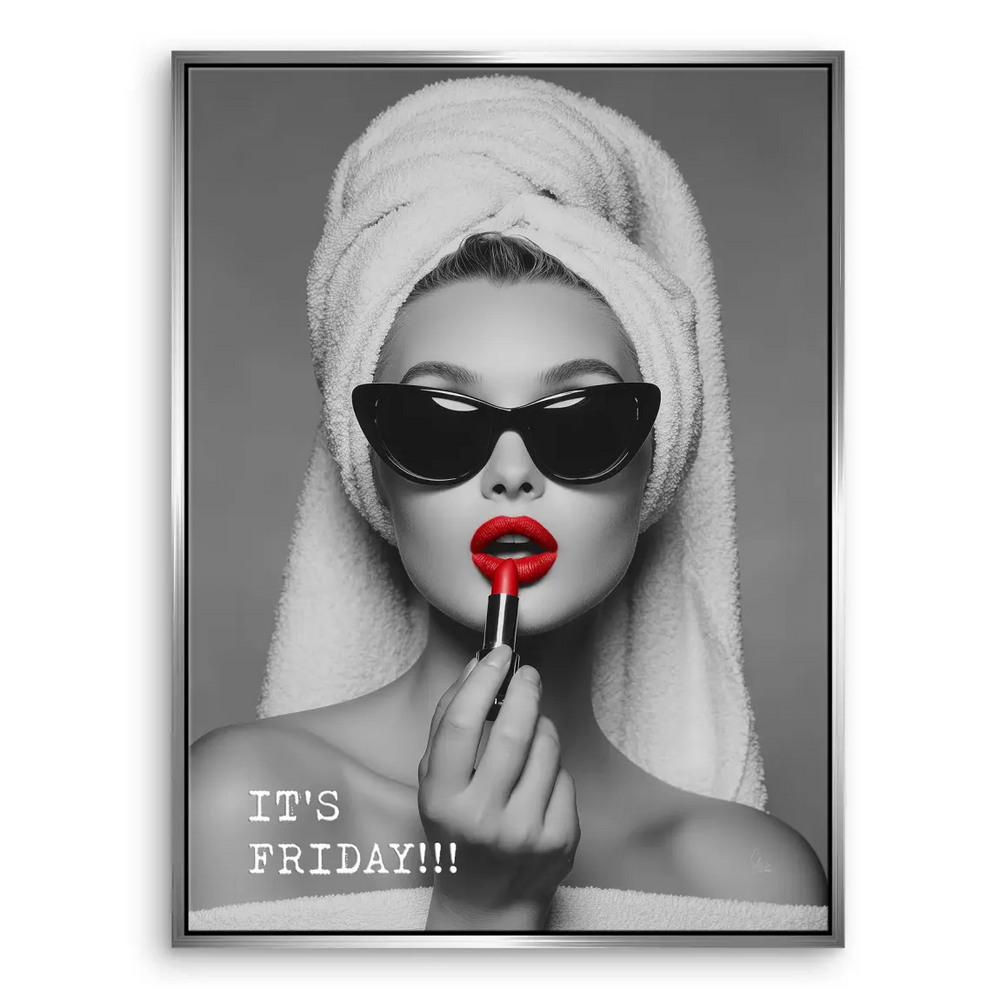 Red lips highlight in a black-and-white fashion wall art canvas