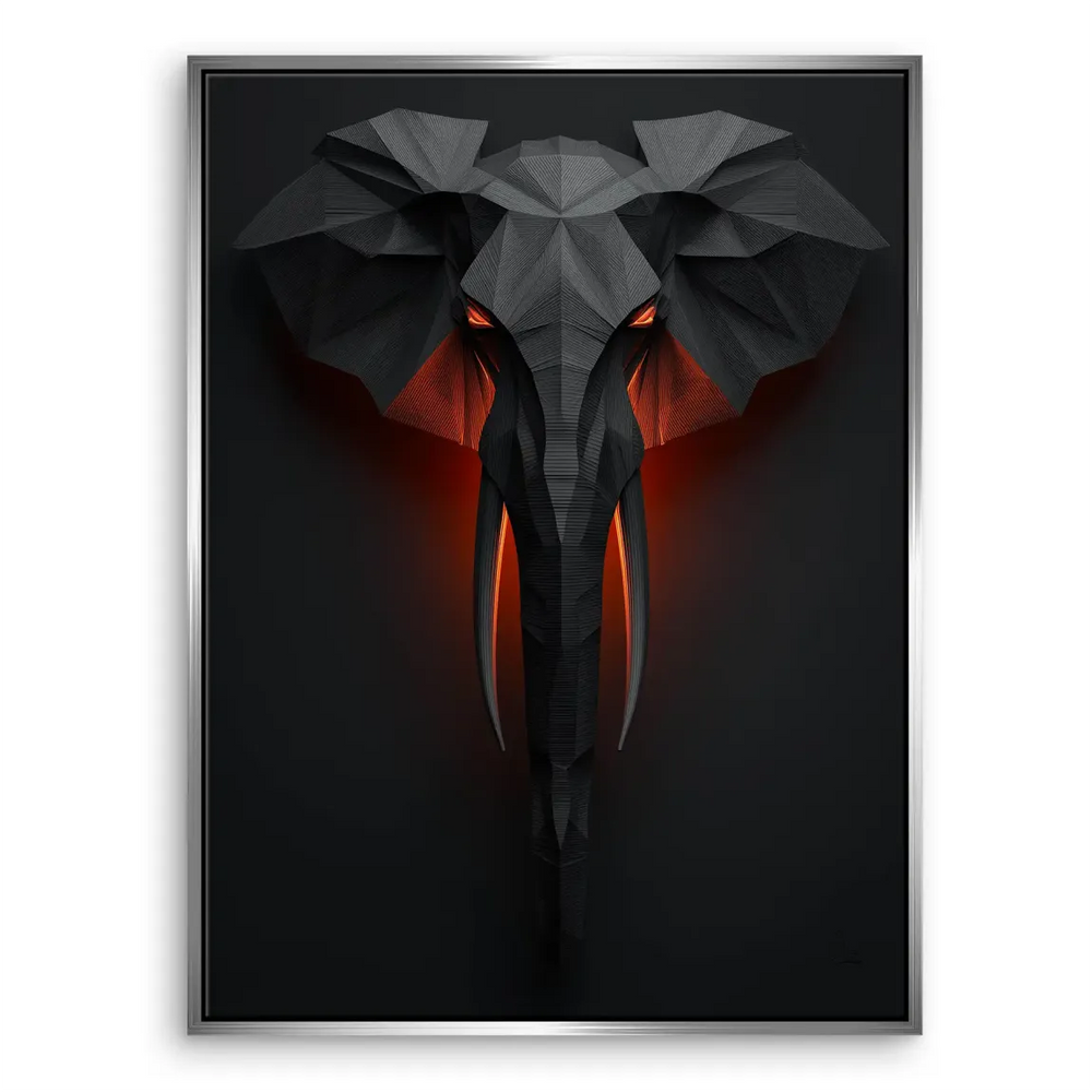 Low-poly elephant canvas print inspired by digital art and origami aesthetics