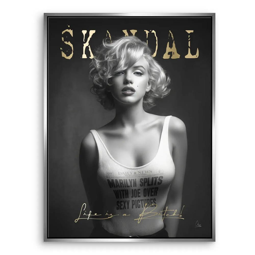 Top portion highlighting SCANDAL typography with Marilyn Monroe image.