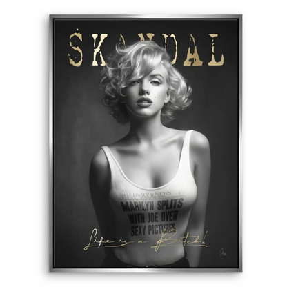 Top portion highlighting SCANDAL typography with Marilyn Monroe image.