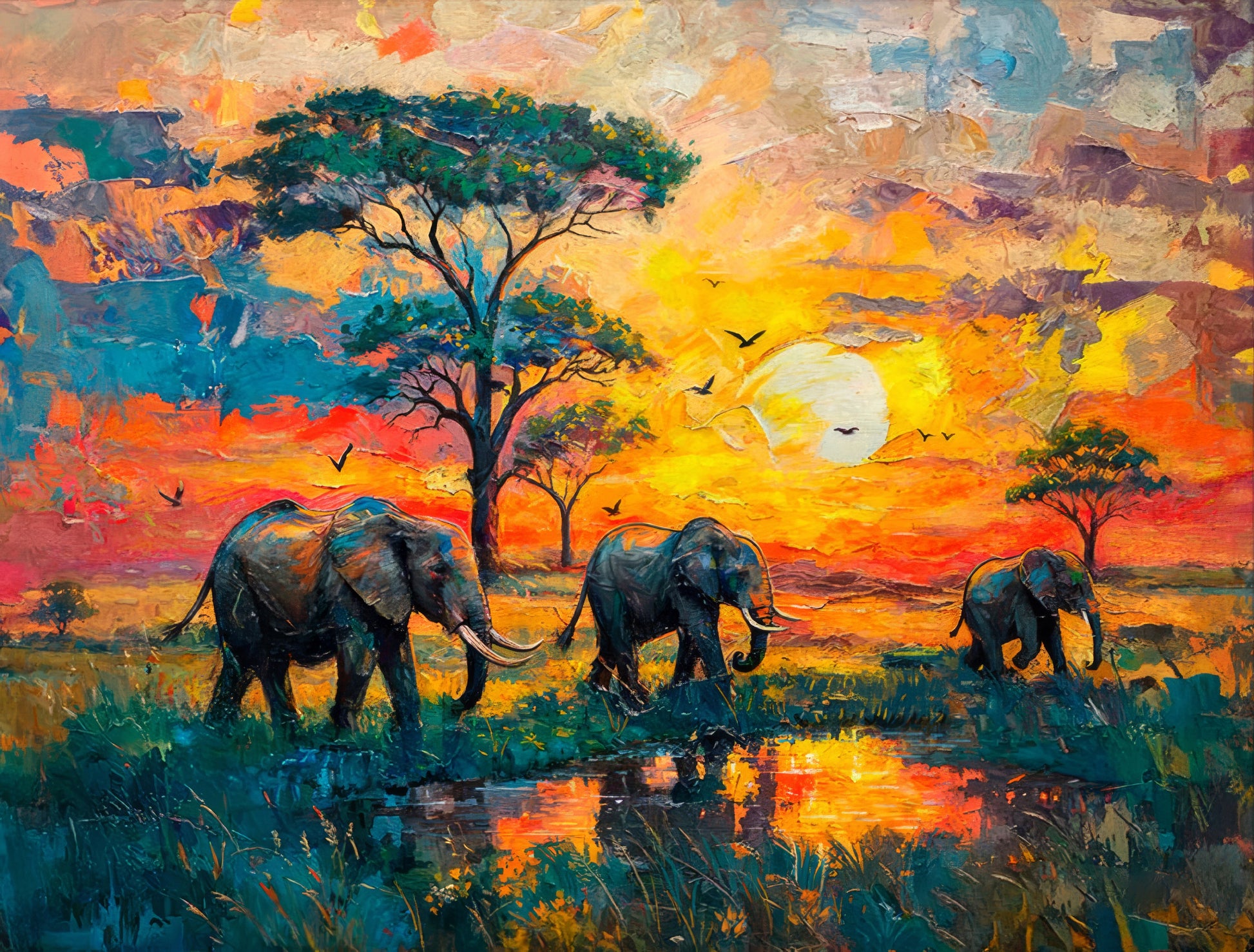 vibrant-safari-sunset-wall-art-with-elephants