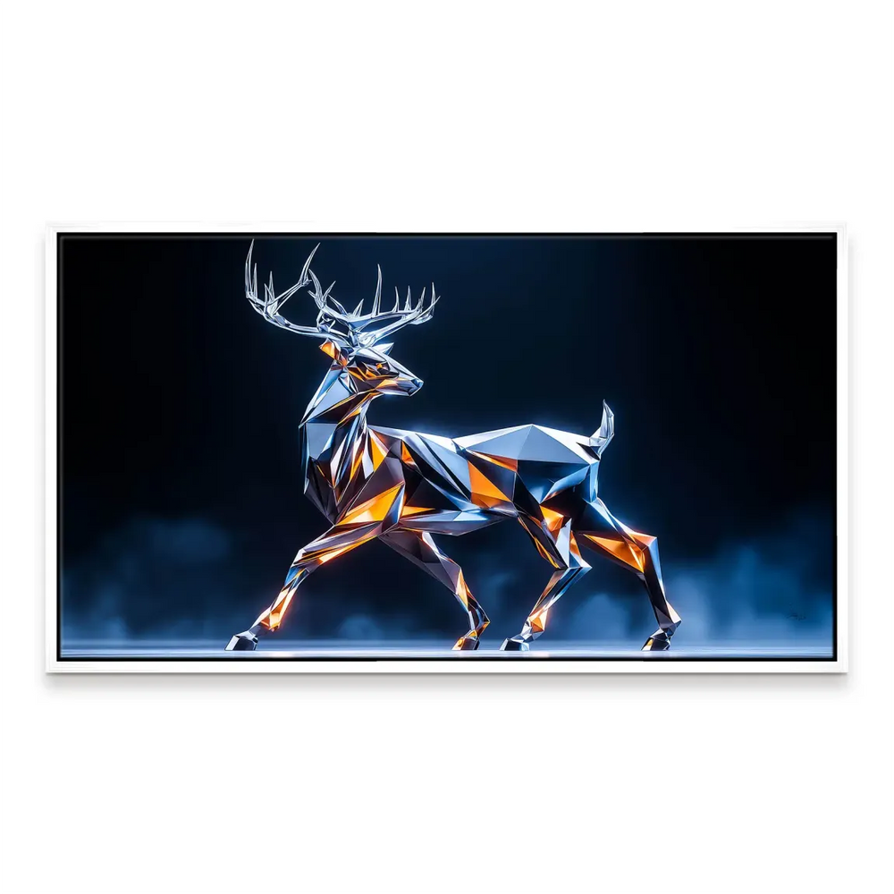 Stag wall art with crystalline, angular facets and vivid color accents
