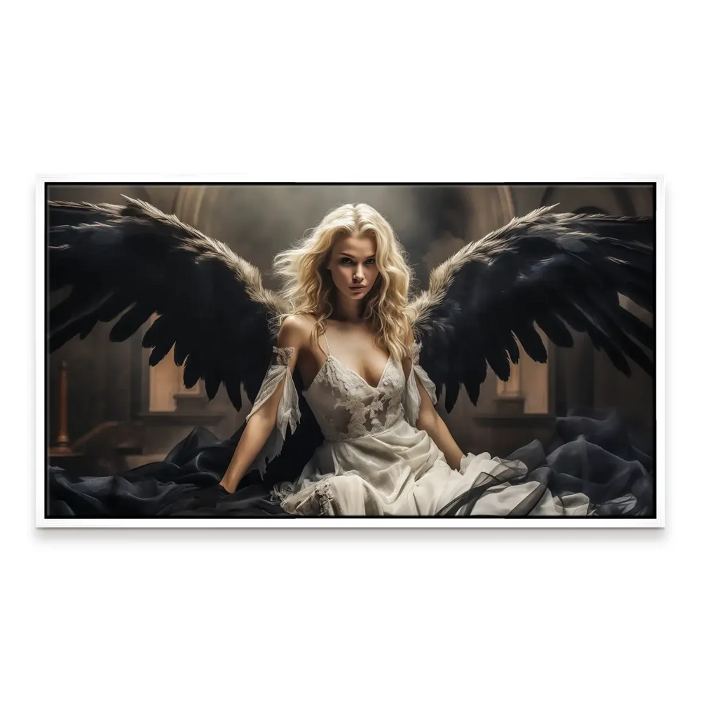 Dramatic illustration of an angelic figure embodying dark fantasy themes.