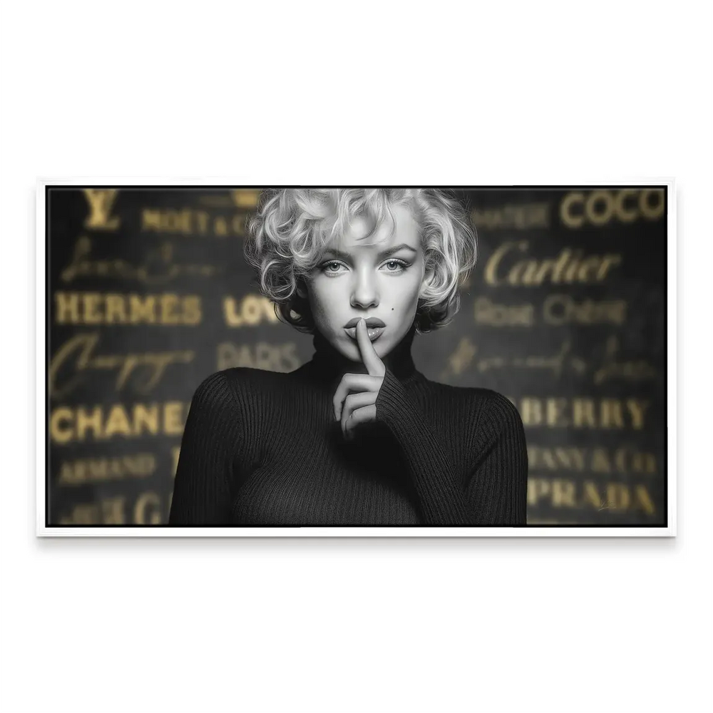 Overall wall art piece blending celebrity portrait and luxury branding for stylish interior decor.
