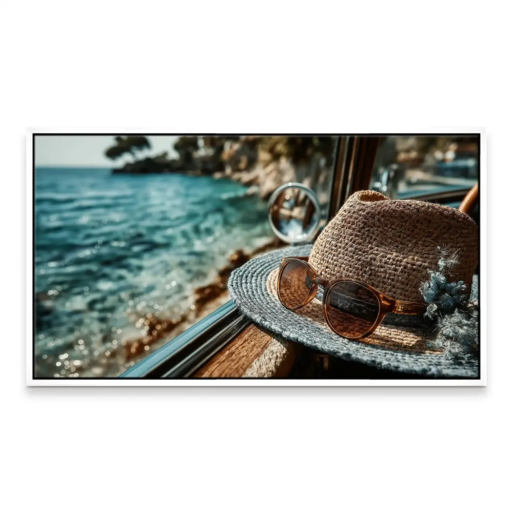 Serene waterfront scene wall art for office decor