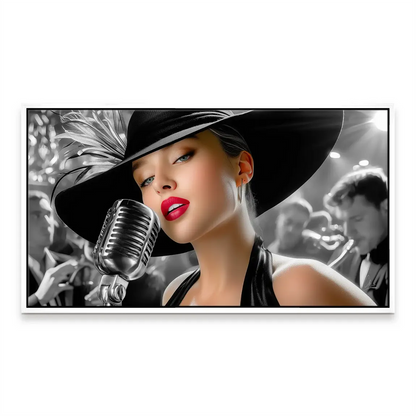 Confident female singer in a refined Jazz Age mood with vintage styling.