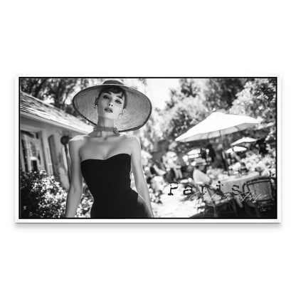Monochrome fashion canvas print showcasing classic elegance and chic accessories
