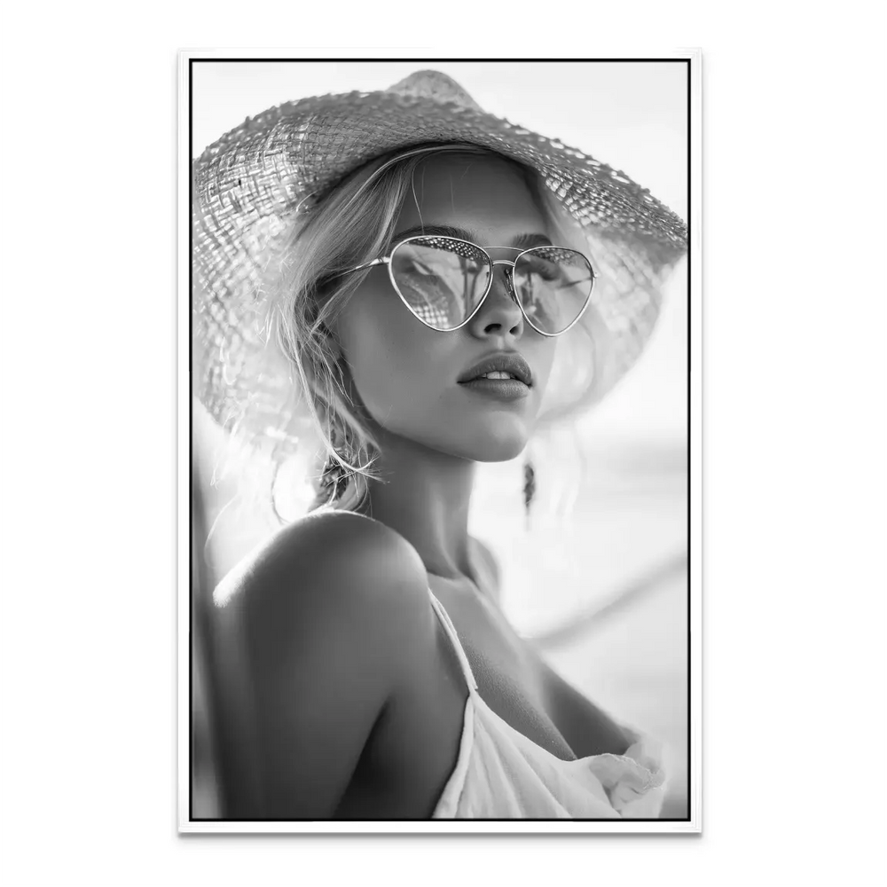 Summer Glam Noir Canvas Print - Chic Black & White Portrait in Fashion - Image 6