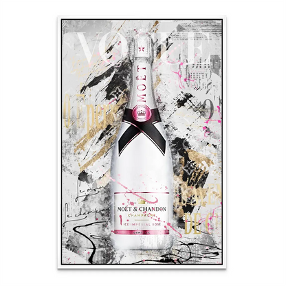 Abstract expressionist-influenced Pop Art on a champagne-themed canvas