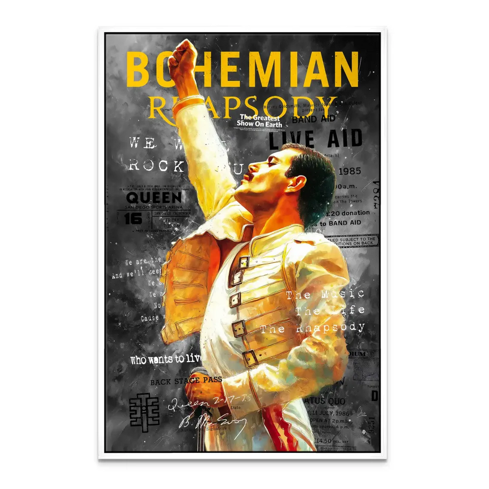 Dynamic Freddie Mercury wall decor ideal for entertainment rooms.