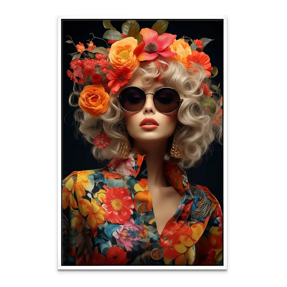 Floral Glamour Canvas Print Woman Portrait in Orange Flowers - Image 7