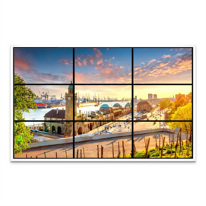 Panoramic Hamburg skyline at sunset ready for contemporary interior decor.