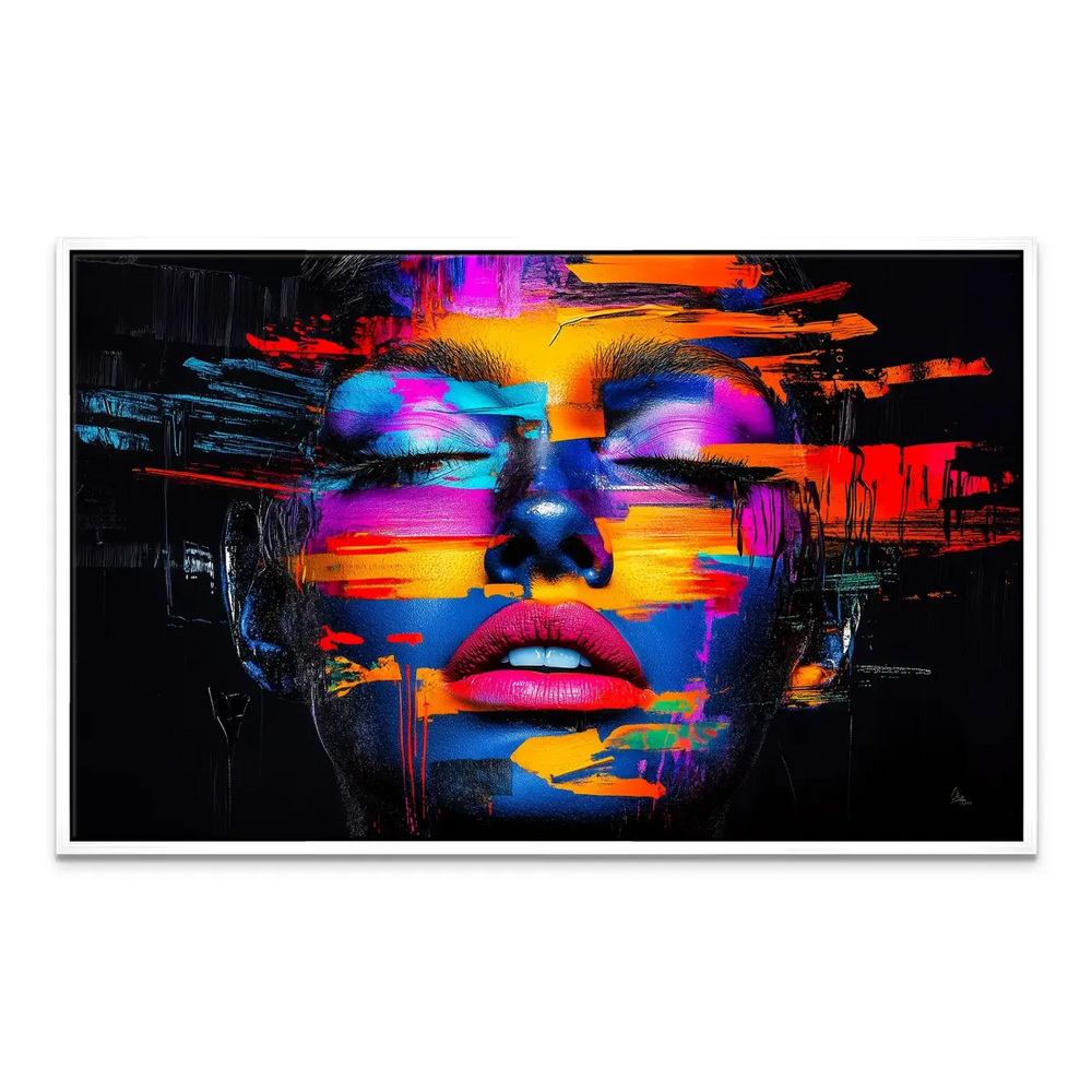 Canvas print of a neon woman portrait for contemporary spaces