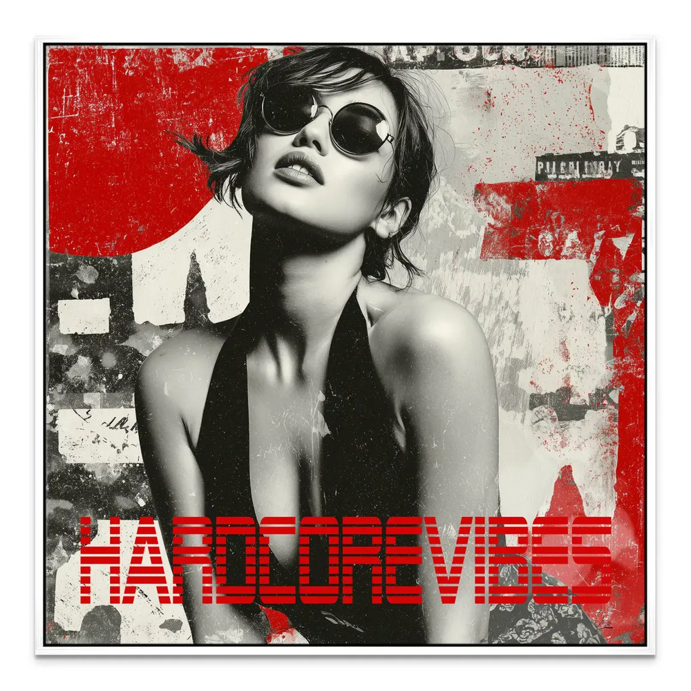 Hardcore Vibes Canvas Wall Art - Black & White Portrait with Red - Image 7