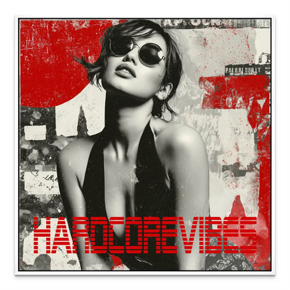 Hardcore Vibes Canvas Wall Art - Black & White Portrait with Red - Image 7