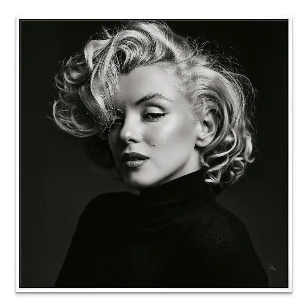 Iconic Marilyn Monroe portrait with contemplative gaze for wall decor.