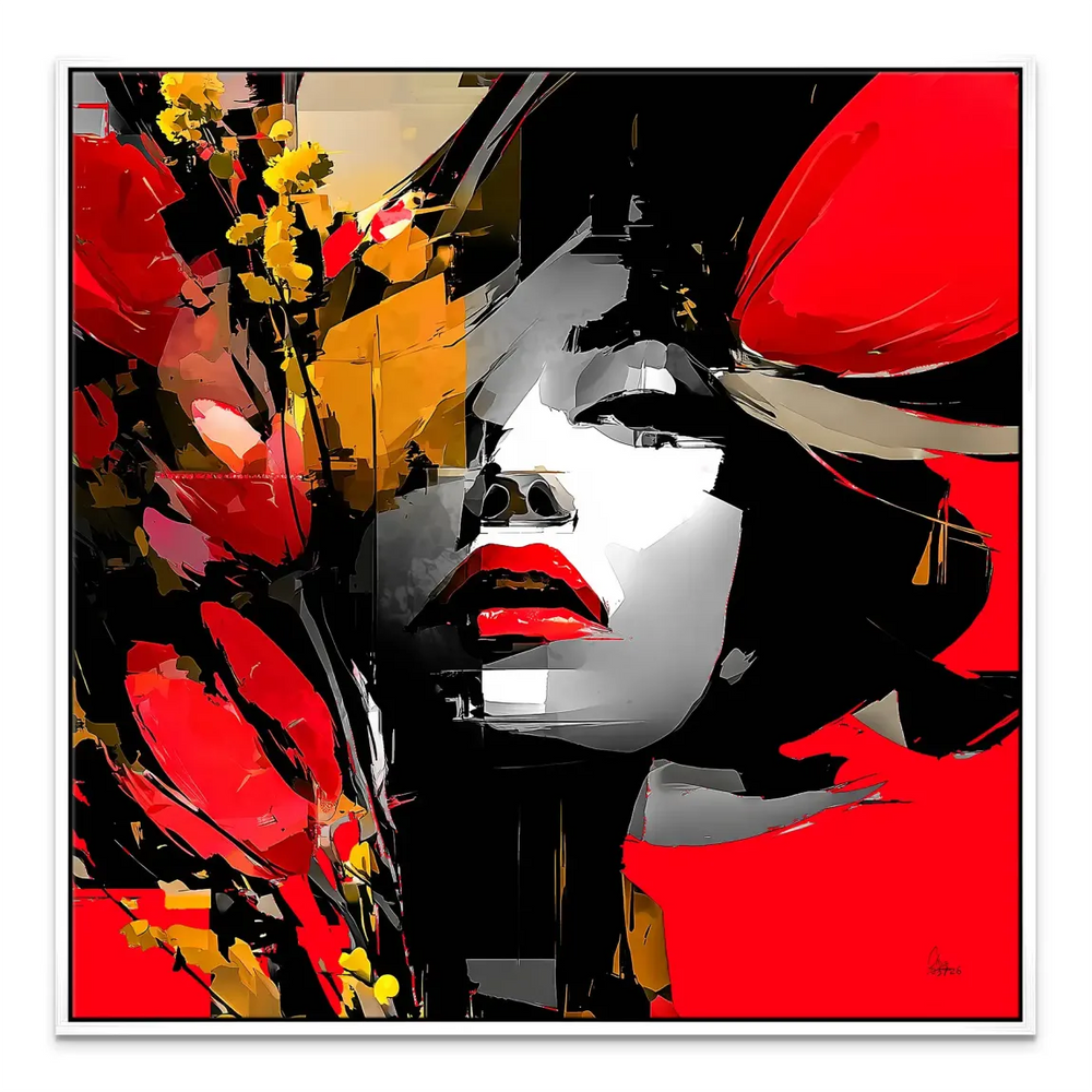 Red Abstract Canvas Art: Bold Portrait & Floral Wall Decor - Image 8