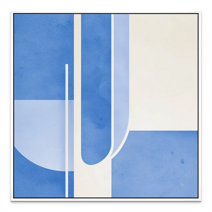 Scandinavian style abstract wall art in blues and white