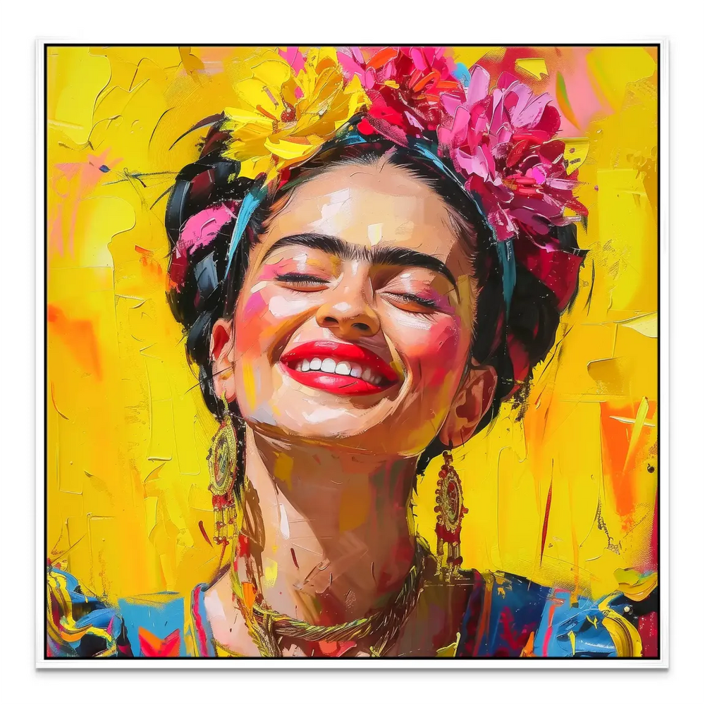 Cheerful Frida Kahlo-inspired wall art suitable for living room or studio