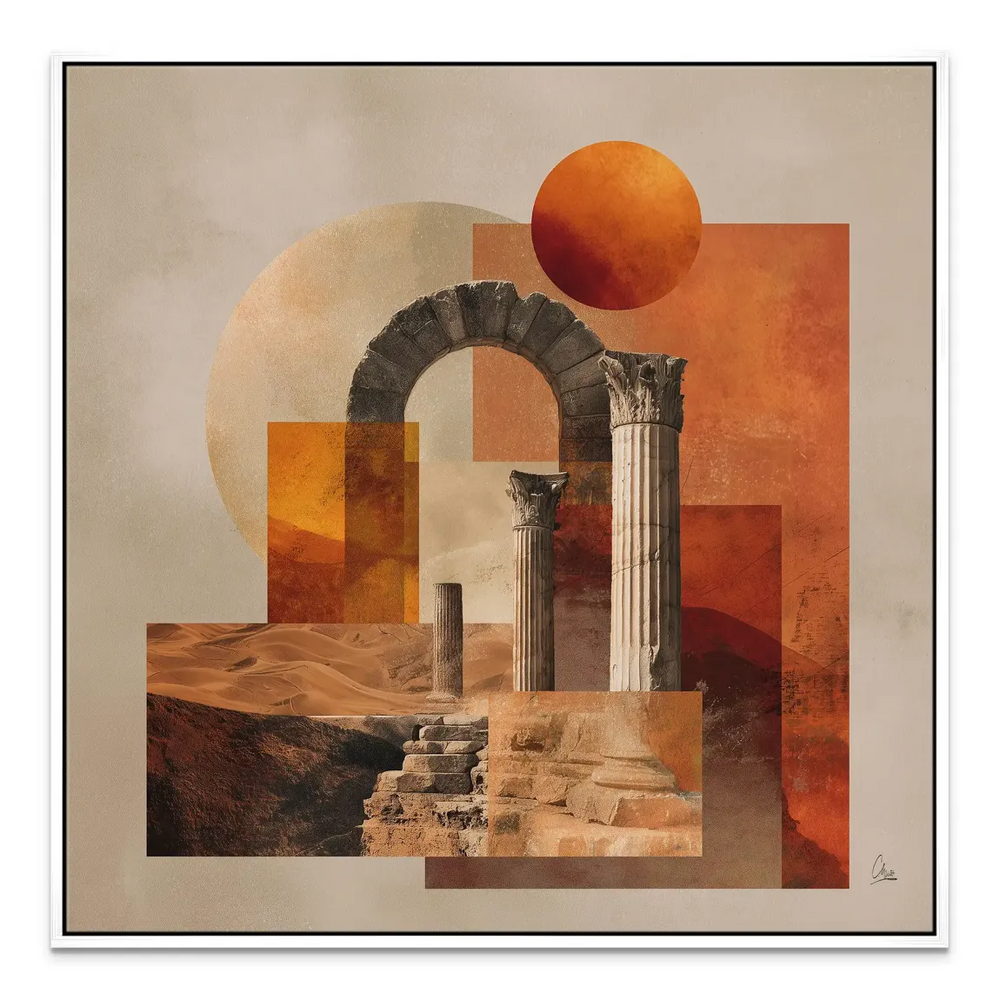 Minimalist yet majestic canvas piece that fuses past and present for living rooms or offices.