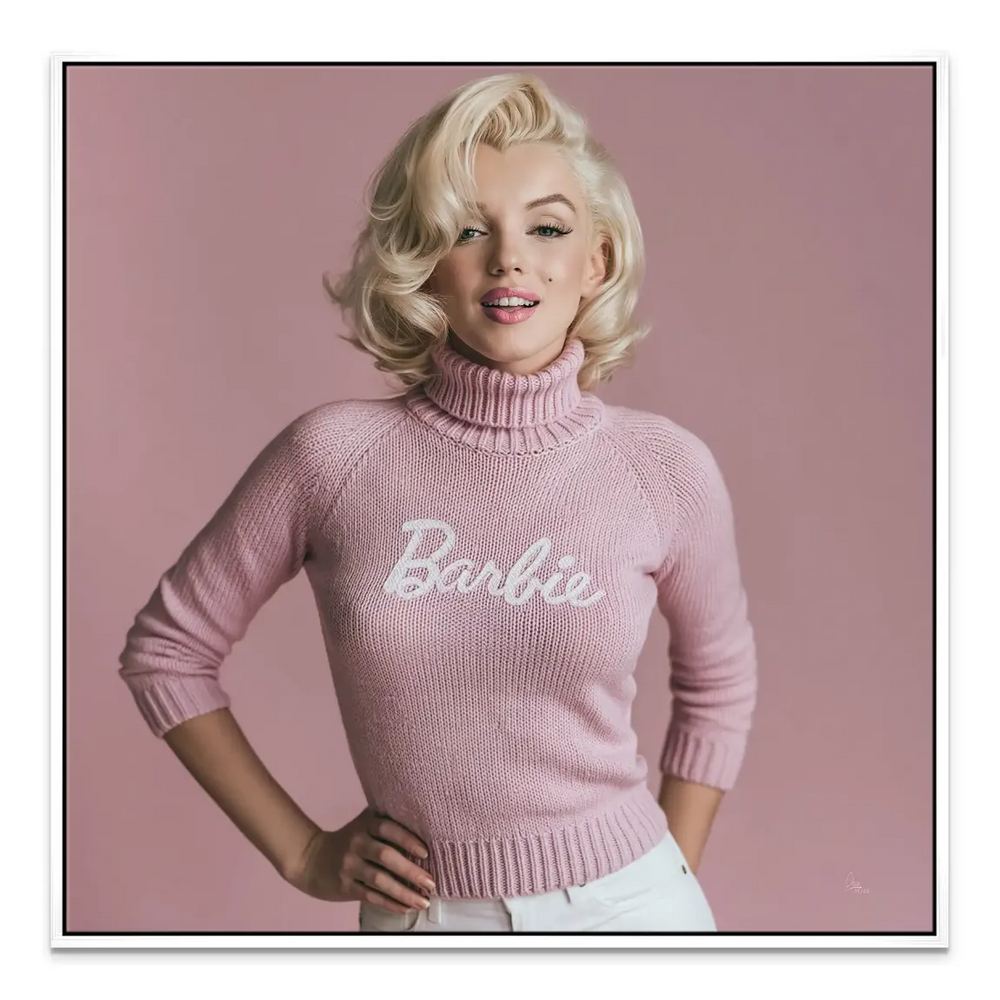 Canvas wall art combining classic Marilyn Monroe with Barbie branding