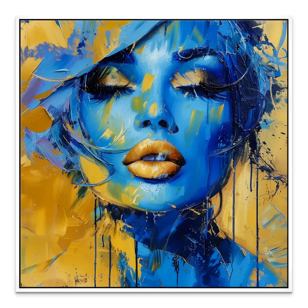 The Woman Canvas Portrait: Abstract Blue Portrait with Gold Lips - Image 7